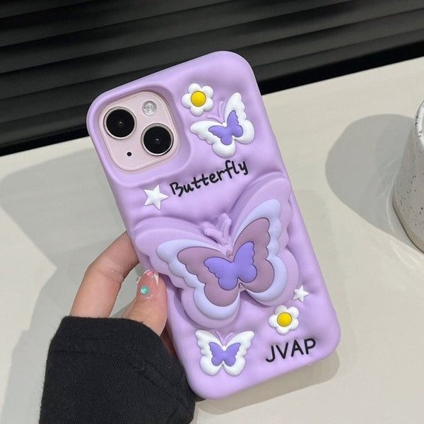 3D Cartoon Butterfly Flower Lavender Phone Case with Holder - 1